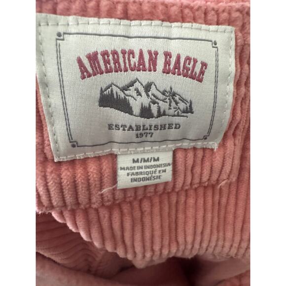 American Eagle Corduroy Button Up Shirt Pink Long Sleeve 100% Cotton Size M - Picture 4 of 5